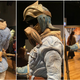 Various photos of the costume recreation on display at the Studio Ghibli exhibit in Japan.
